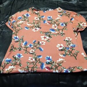 a'gaci Floral Rust and Blue Midi Dress